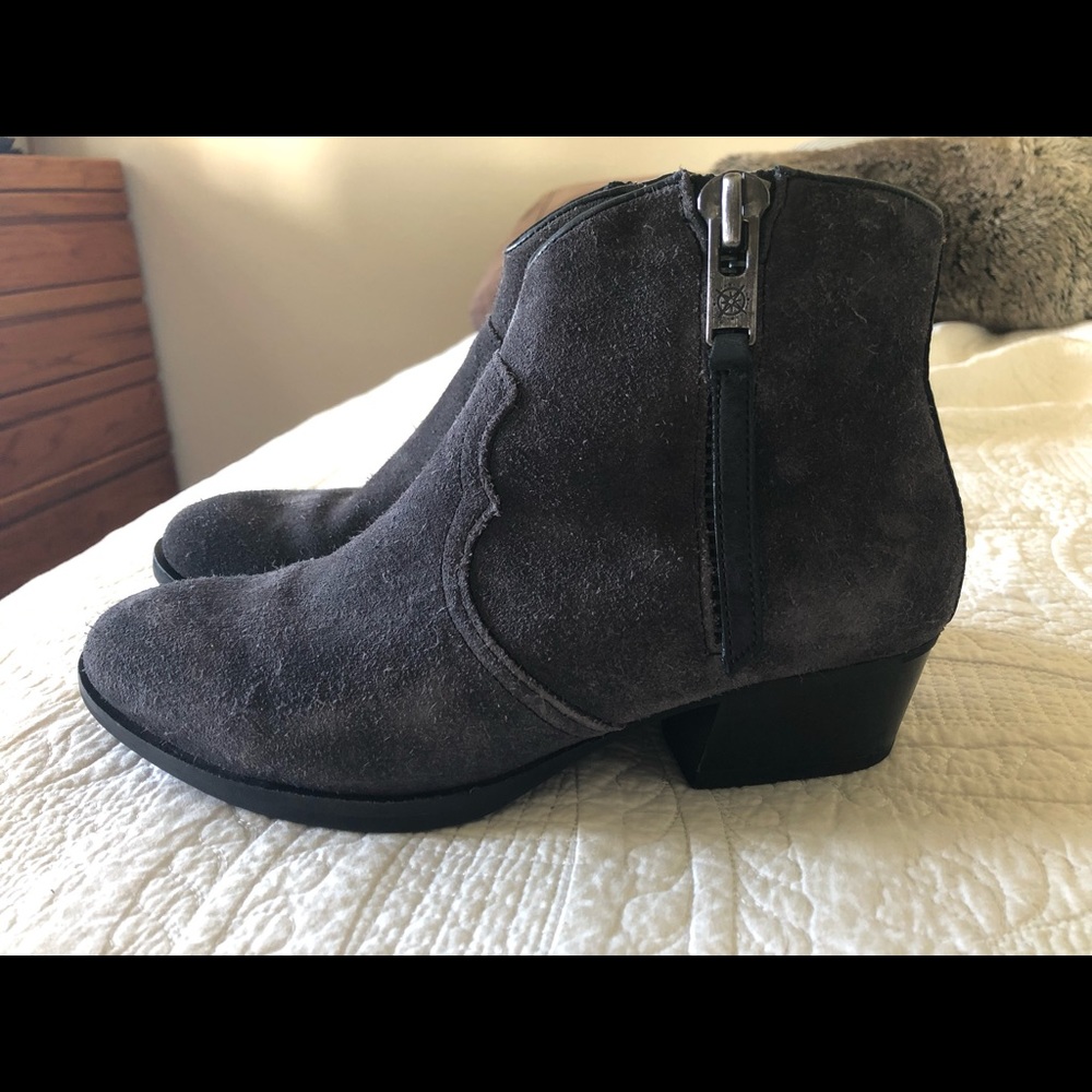 Gray suede booties